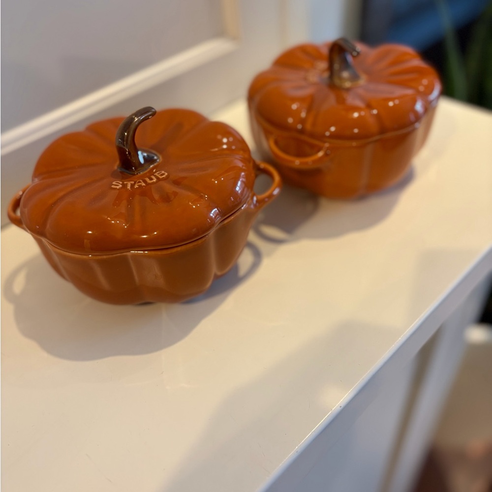 Staub Ceramic Pumpkin Cocotte Set in Vibrant Orange